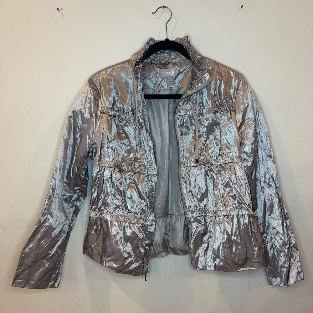 Chico's Bronze Metallic Rain Jacket Size 1 (US 8-10)"